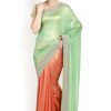 "Rent Green and Orange Saree with Gold & Silver Border for Pre-Wedding, Maternity & Festive Occasions – Bangalore & Hyderabad"