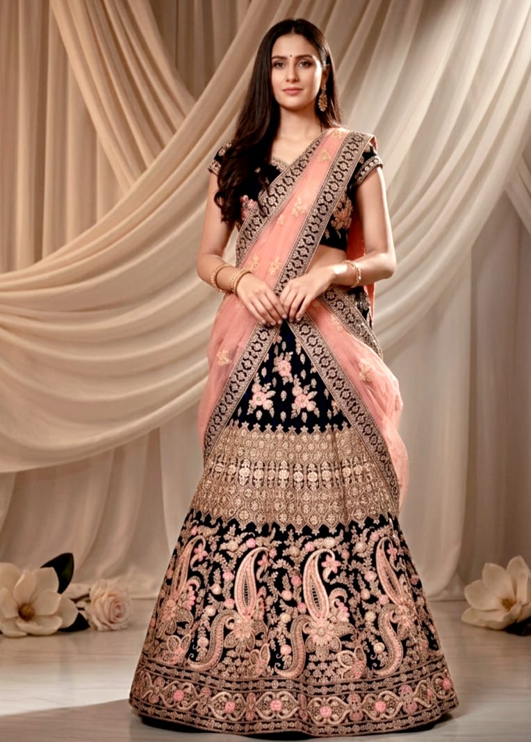 Blue Pink Velvet Lehenga Wwwthedressbankcom