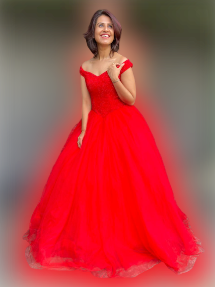 Red Beaded Wedding Ball Gown for Rent – Bridal, Pre-Wedding & Maternity Wear | Bangalore & Hyderabad
