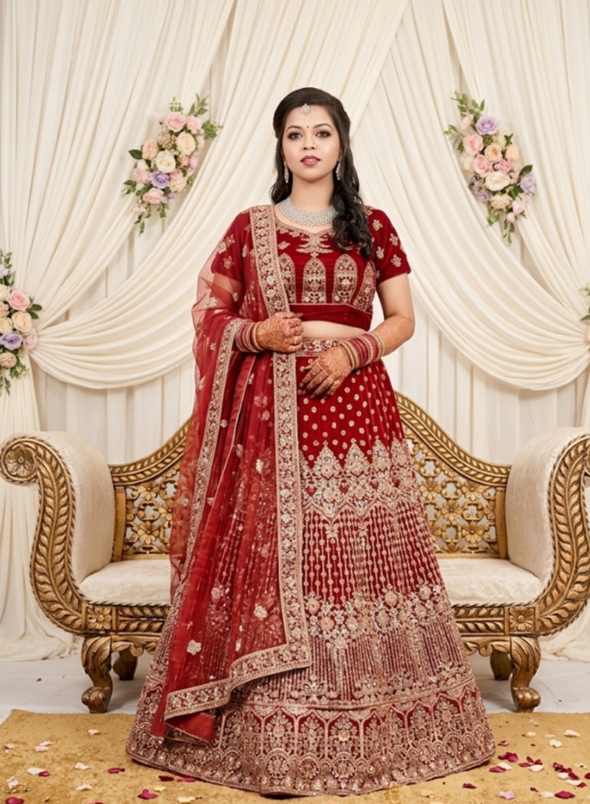 Maroon Velvet Embellished Lehenga Wwwthedressbankcom
