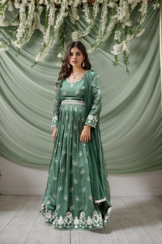 Green Floral Anarkali on Rent in Bangalore & Hyderabad | Pre-Wedding & Festive Wear for Women
