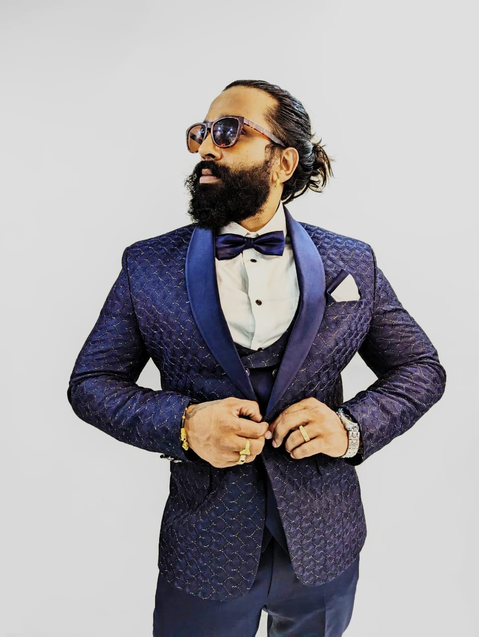 "Blue 3-Piece Wedding Designer Suit for Men – Rent Premium Groom & Formal Wear in Bangalore & Hyderabad"