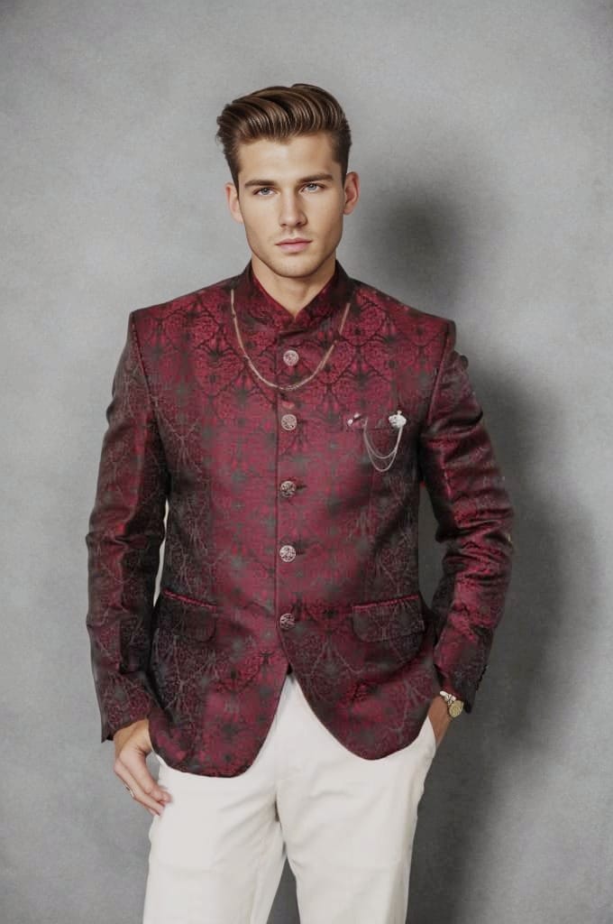 "Black Maroon Bandhgala for Men – Rent Ethnic & Pre-Wedding Outfits in Bangalore & Hyderabad"