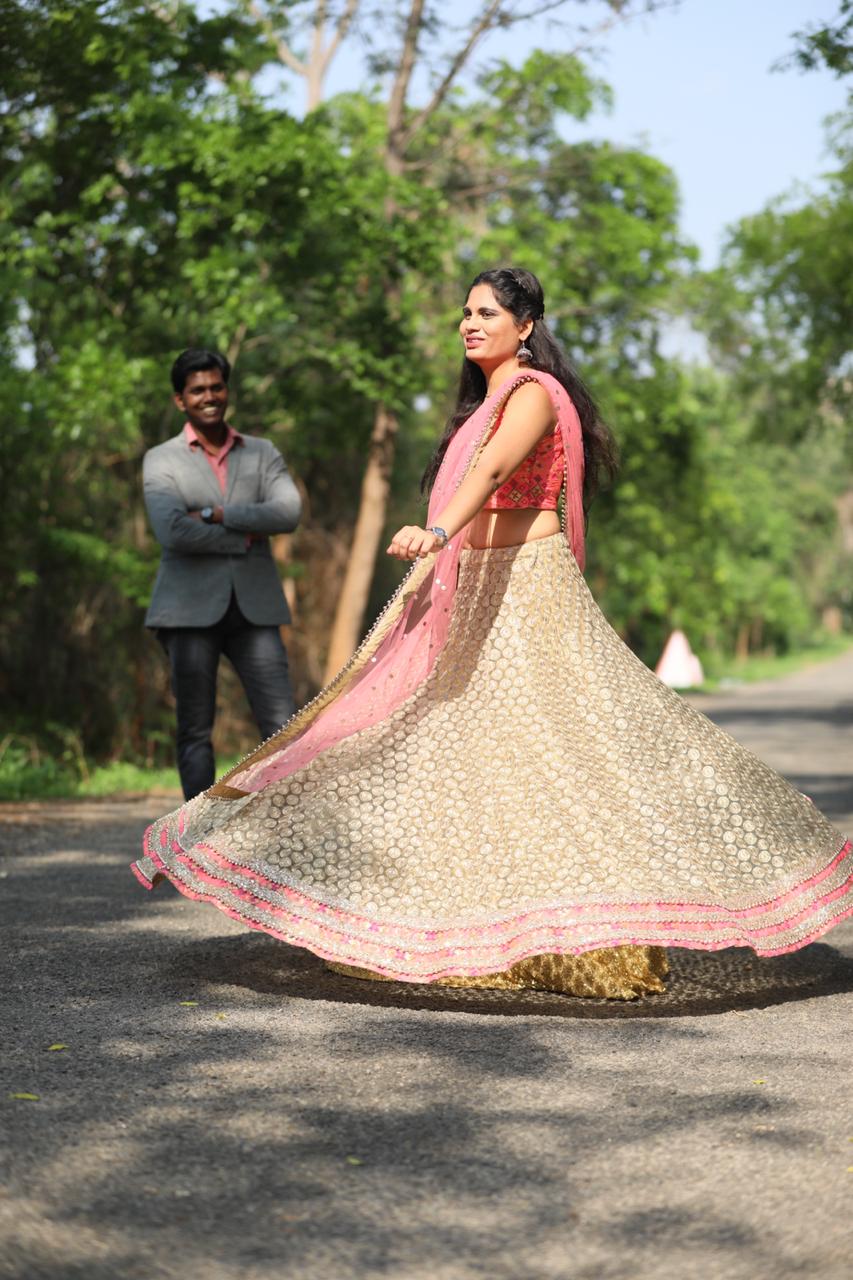 Gold Pink Lehenga Set for Rent | Pre-Wedding, Maternity & Wedding Wear – Bangalore & Hyderabad