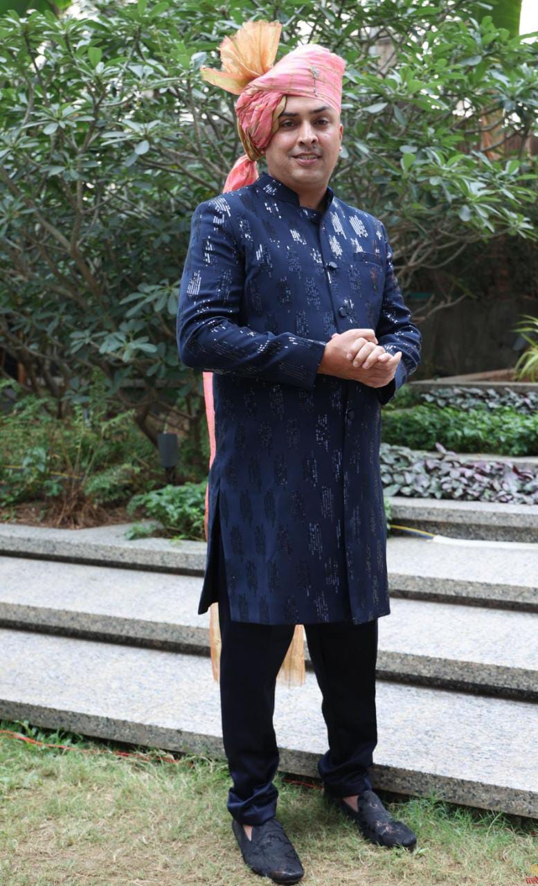 Navy Blue Sequin Sherwani Set for Rent | Pre-Wedding & Wedding Wear – Bangalore & Hyderabad