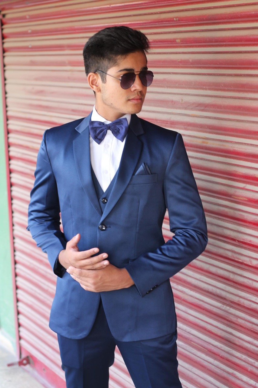 Navy Blue 3-Piece Suit with White Shirt for Rent | Pre-Wedding & Formal Wear – Bangalore & Hyderabad