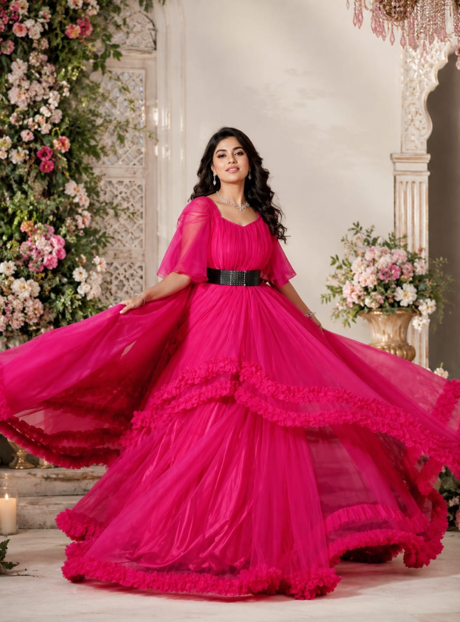 Pink Long Ruffle Gown Wwwthedressbankcom