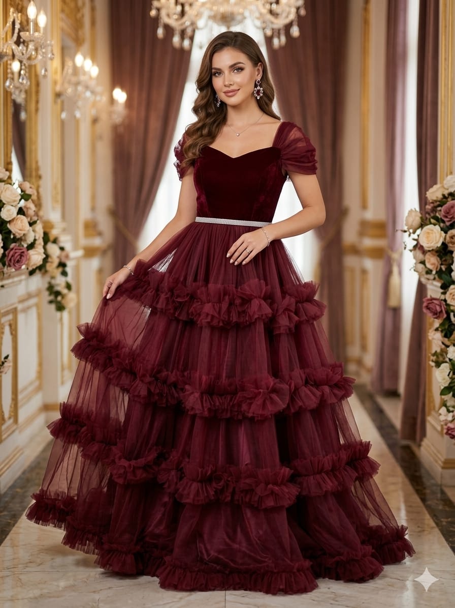 Red Velvet Ruffle Gown Wwwthedressbankcom