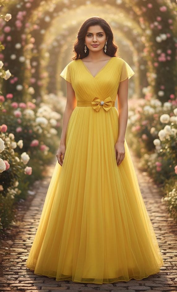 Yellow Pin Tucks Gown Wwwthedressbankcom