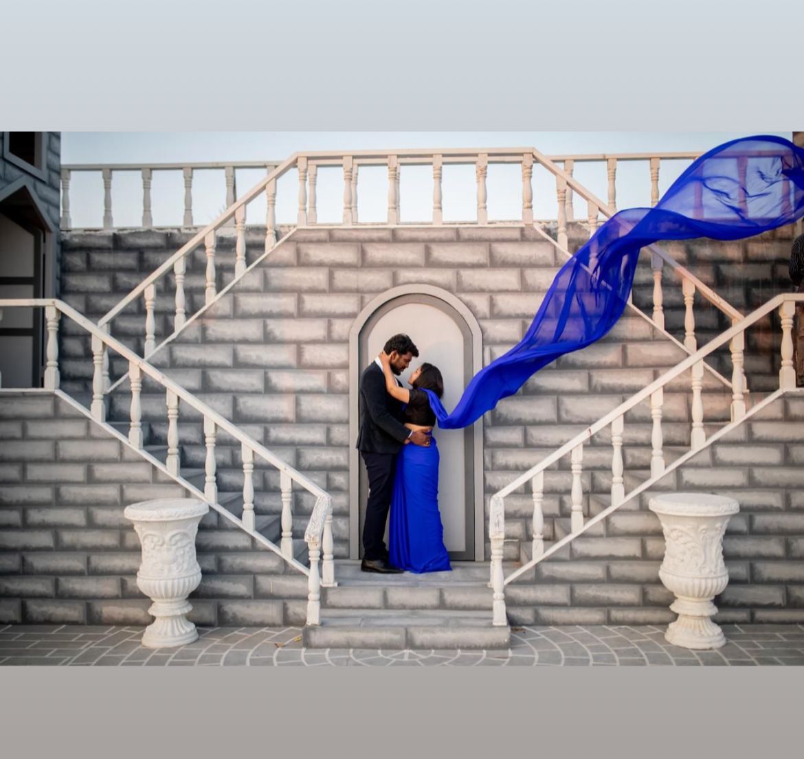 Blue Long Infinity Saree for Rent | Pre-Wedding, Maternity & Occasion Wear – Bangalore & Hyderabad