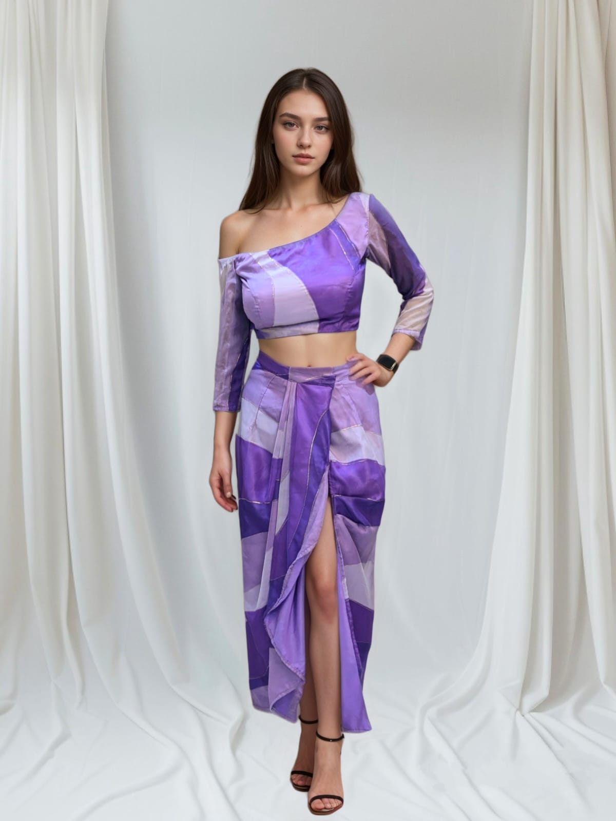 Three-Shade Lavender Indo-Western Slit Gown on Rent | Pre-Wedding & Maternity Outfits - Bangalore & Hyderabad