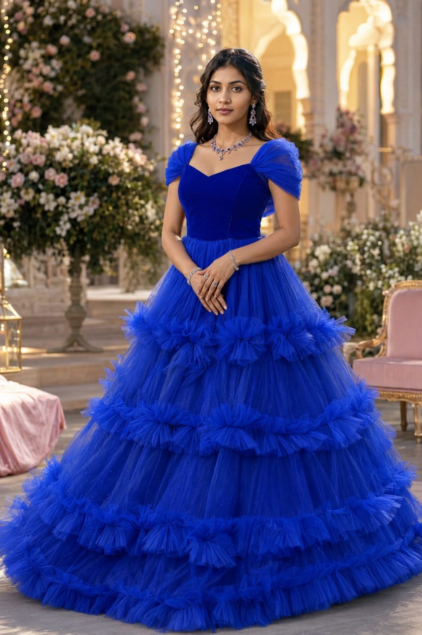 Blue Velvet Ruffle Gown Wwwthedressbankcom