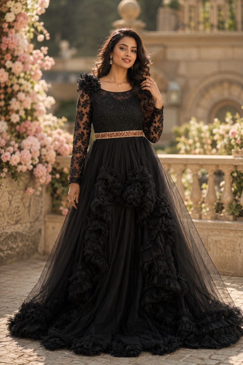 Black Velvet Ruffle Gown Copy Wwwthedressbankcom