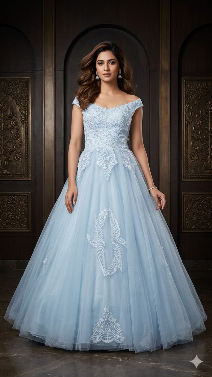 Light Blue Half Shoulder Princess Ball Gown Wwwthedressbankcom