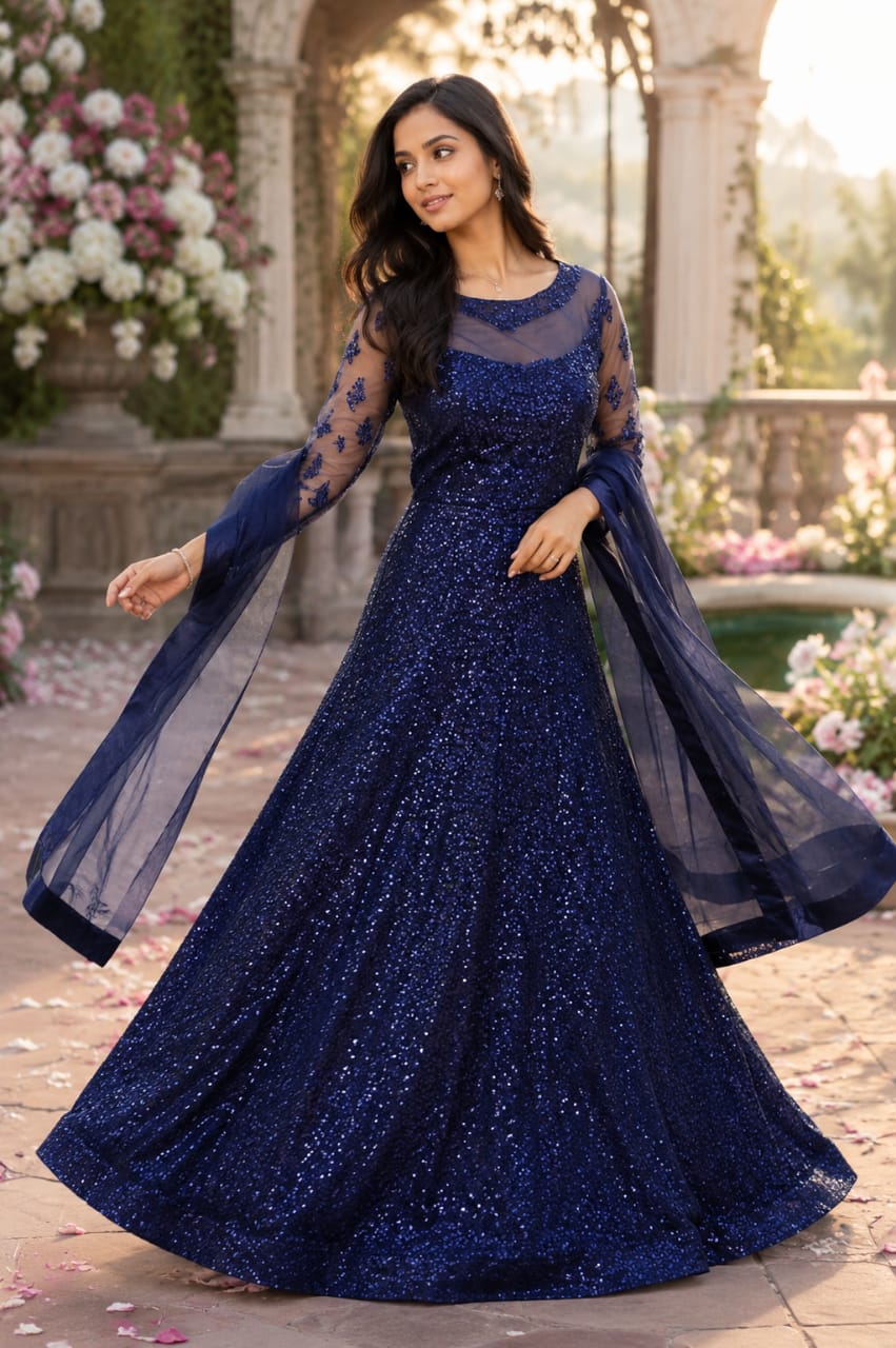 Navy Blue Sequenced Party Gown Wwwthedressbankcom