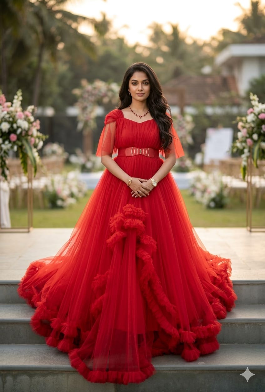 Red Velvet Ruffle Gown Copy Wwwthedressbankcom