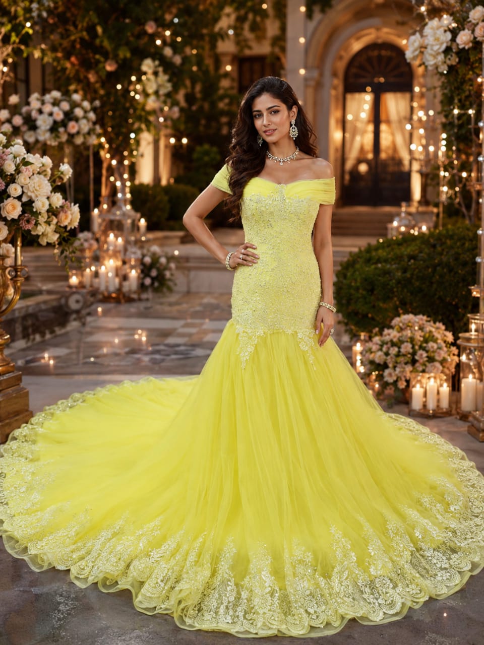 Yellow Half Shoulder Trail Gown Wwwthedressbankcom